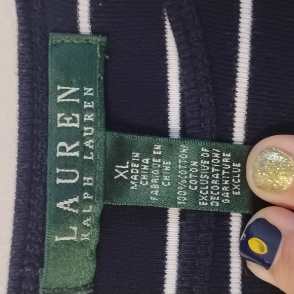 Lauren Ralph Lauren Navy and White Striped Long Sleeve Shirt 100% Cotton XL - Picture 6 of 13